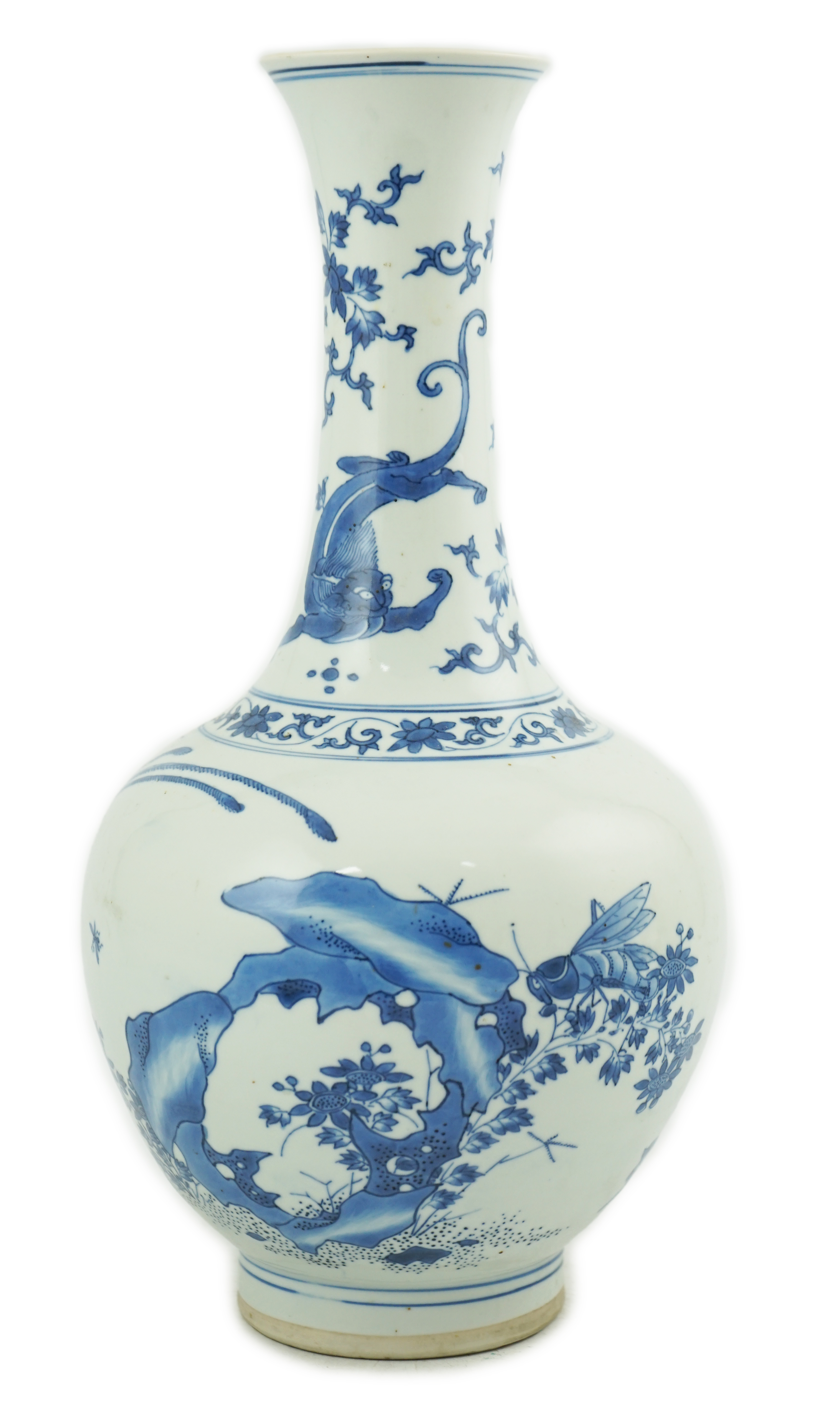 A Chinese blue and white bottle vase, Transitional, Chongzhen period, c.1630-1640